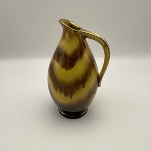Vintage MCM Bay Keramik, West Germany Art Pottery Pitcher, Yellow/Brown/Gold